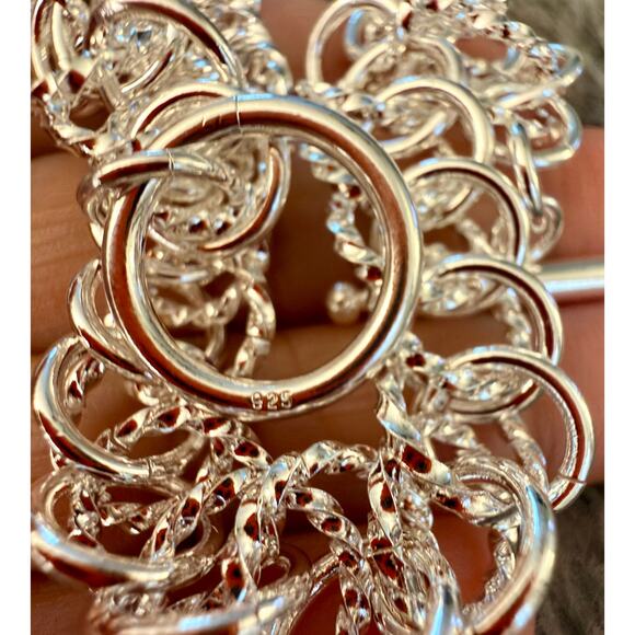 925 Silver Silver Color Double Snake Chain Bracelet w/ Cube & Heart Char 20cm - Picture 3 of 4